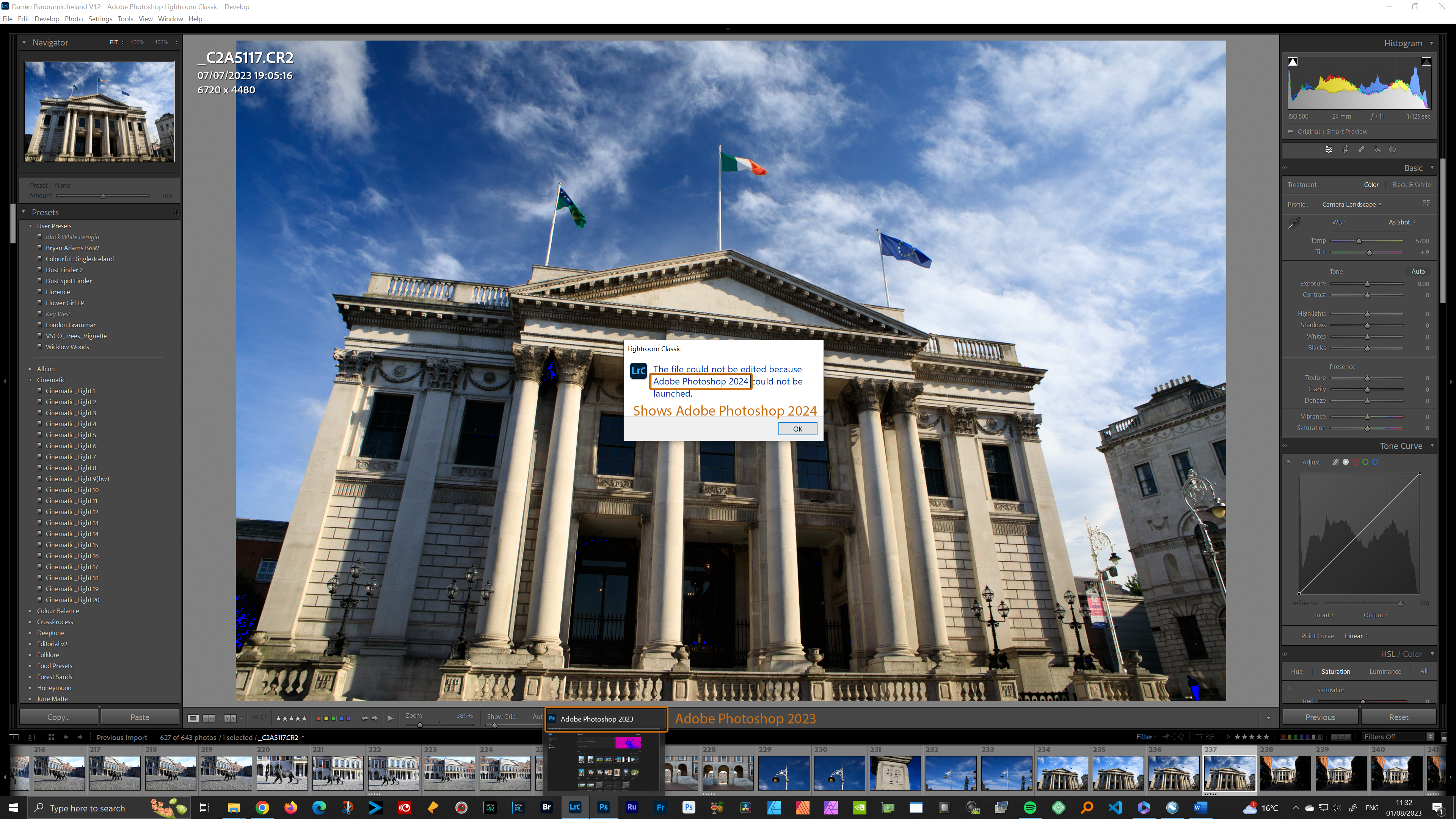 Adobe Lightroom - The file could not be edited because Adobe Photoshop 2024 could not be launched. Adobe Lightroom - The file could not be edited because Adobe Photoshop 2024 could not be launched.