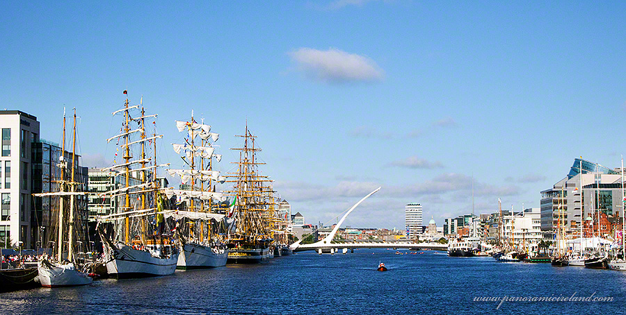 Tall Ships lined up along the Liffey in Dublin