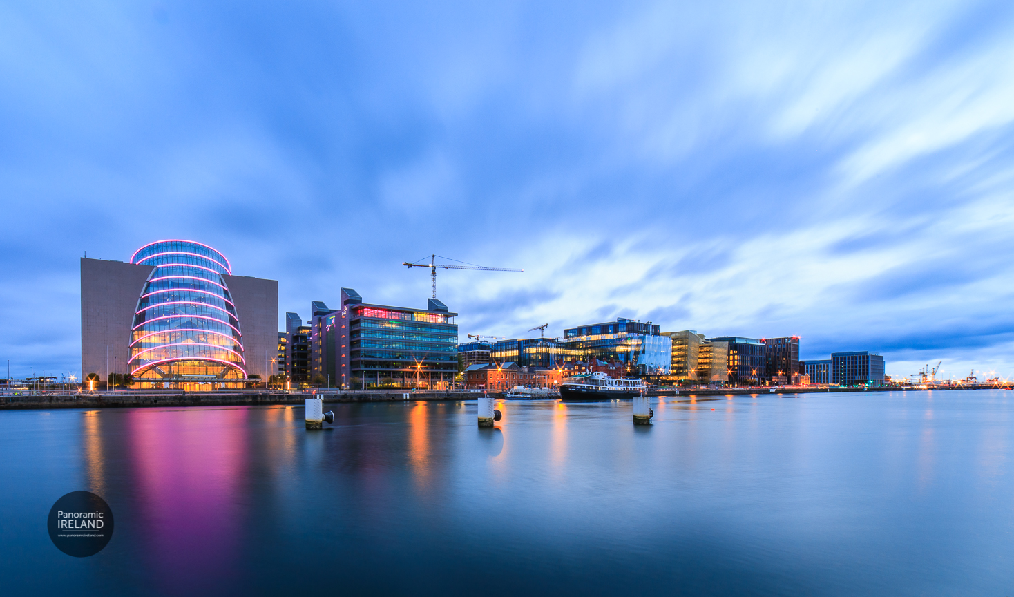 Blue Hour on Dublin's River Liffey and its modern architecture. Blue Hour on Dublin's River Liffey and its modern architecture.