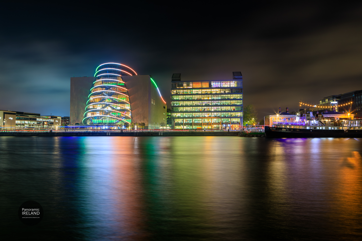 Panoramic Ireland - Dublin's Convention Centre in Irish Colours of Green, White and Orange Panoramic Ireland - Dublin's Convention Centre in Irish Colours of Green, White and Orange