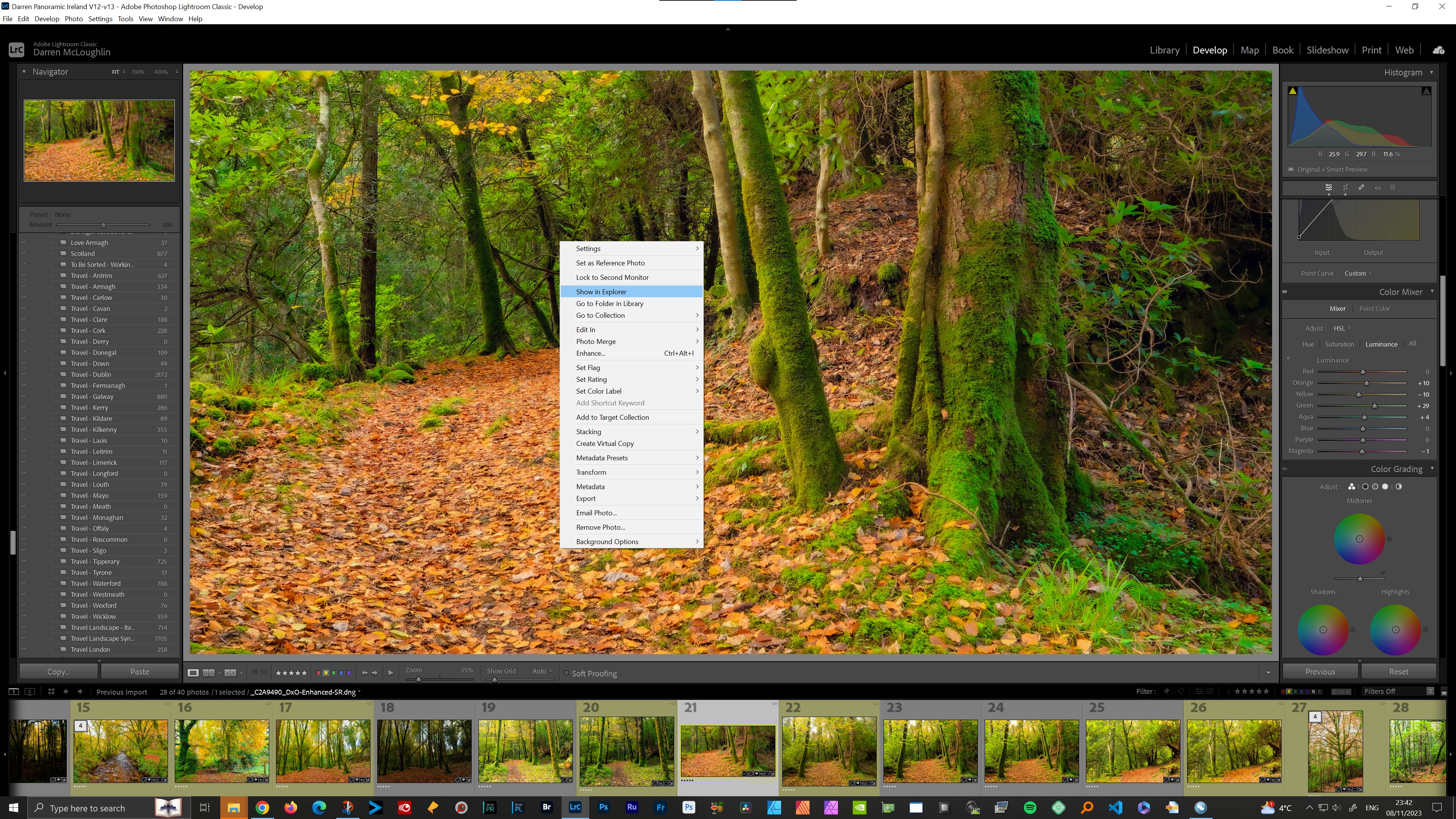 Adobe Lightroom - Right Click > Show in Explorer