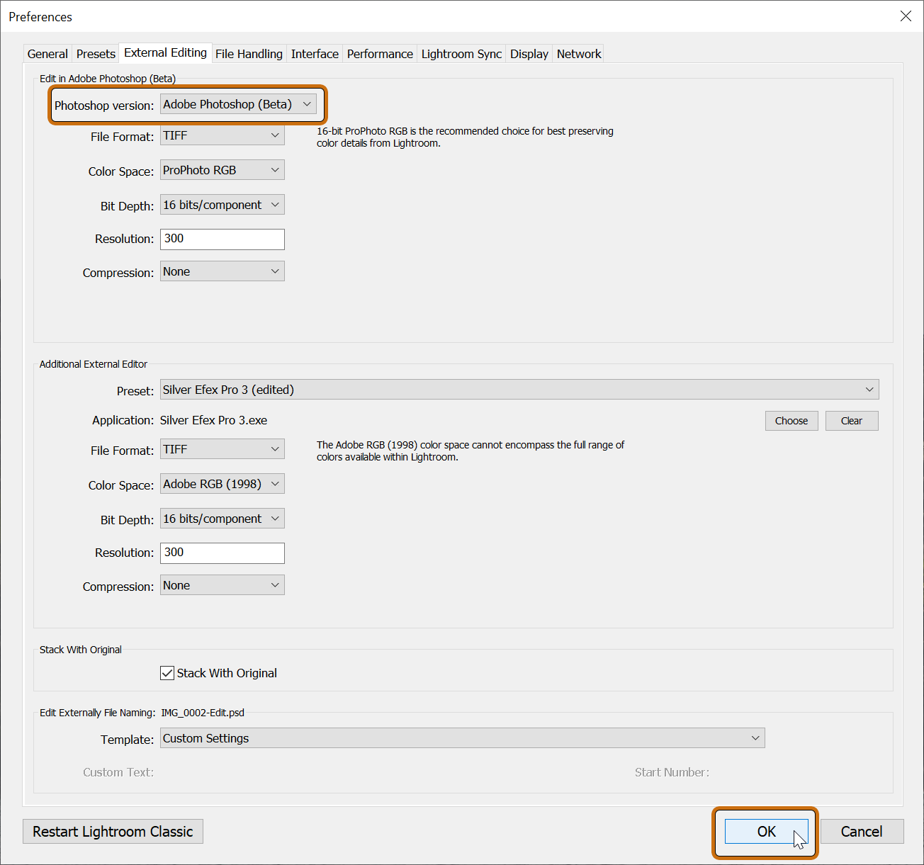 Lightroom Choose Version of Photoshop for Editing