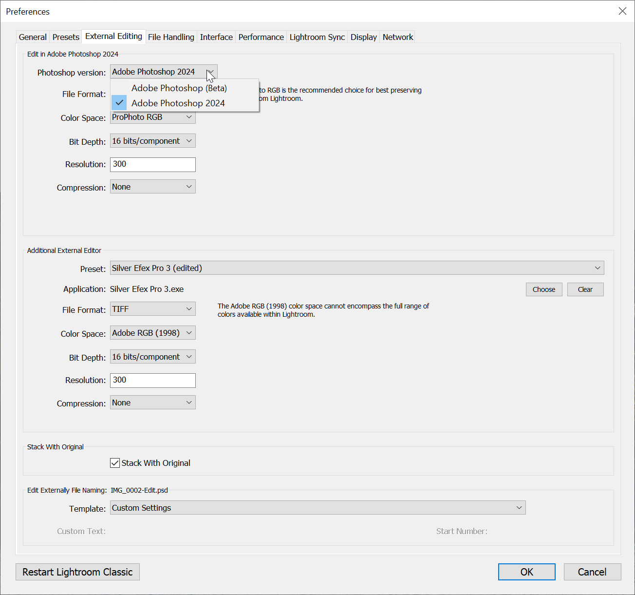 Adobe Lightroom Change Photoshop Version for External Editing
