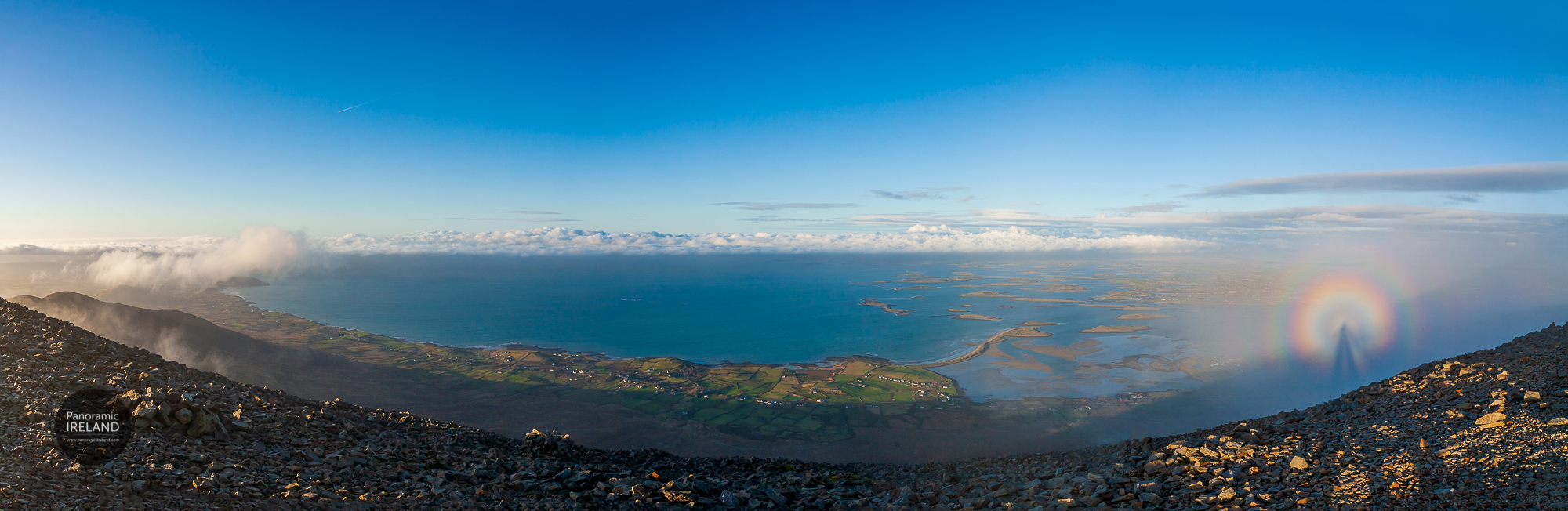 Panorama of Brocken Spectre and Ringed Glory on Croagh Patrick, Ireland Panorama of Brocken Spectre and Ringed Glory on Croagh Patrick, Ireland