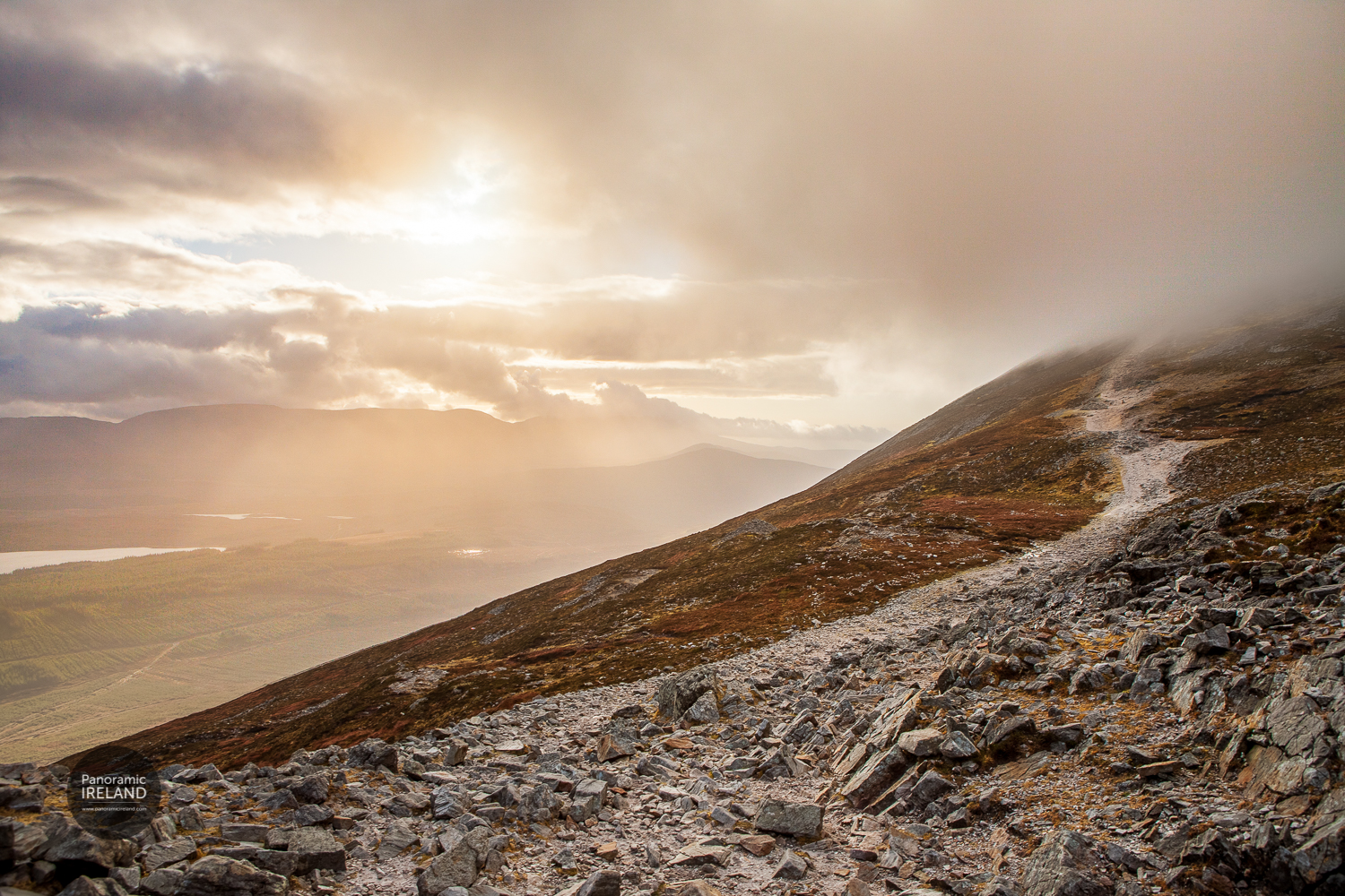 Halfway on Croagh Patrick, Close to Sunset on the Irish Mountain Halfway on Croagh Patrick, Close to Sunset on the Irish Mountain