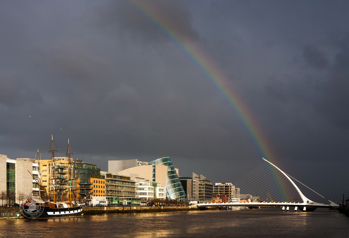 Rainbow rising off Dublin's River Liffey Rainbow rising off Dublin's River Liffey