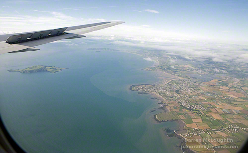 On approach into Dublin Airport, over the Irish Sea