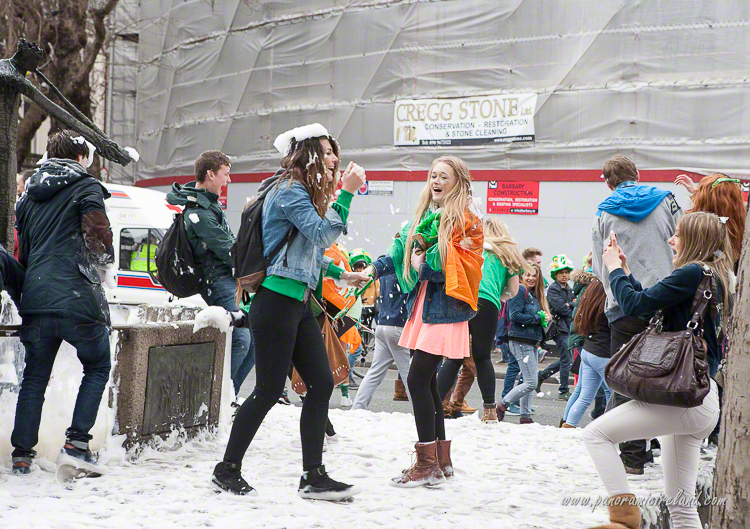 Foamy fountain - the fountain on College Green with foam on St. Patrick's Day 2014