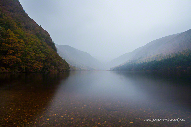 Looking up the valley at the upper lake in Glendalough, Co. Wicklow