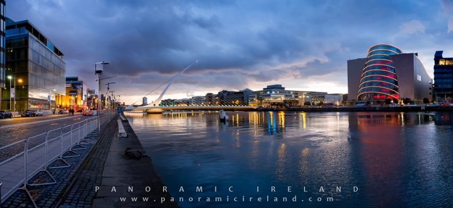 Stormy Evening Sky over Dublin&#039;s River Liffey, Samuel Beckett Bridge and Convention Centre