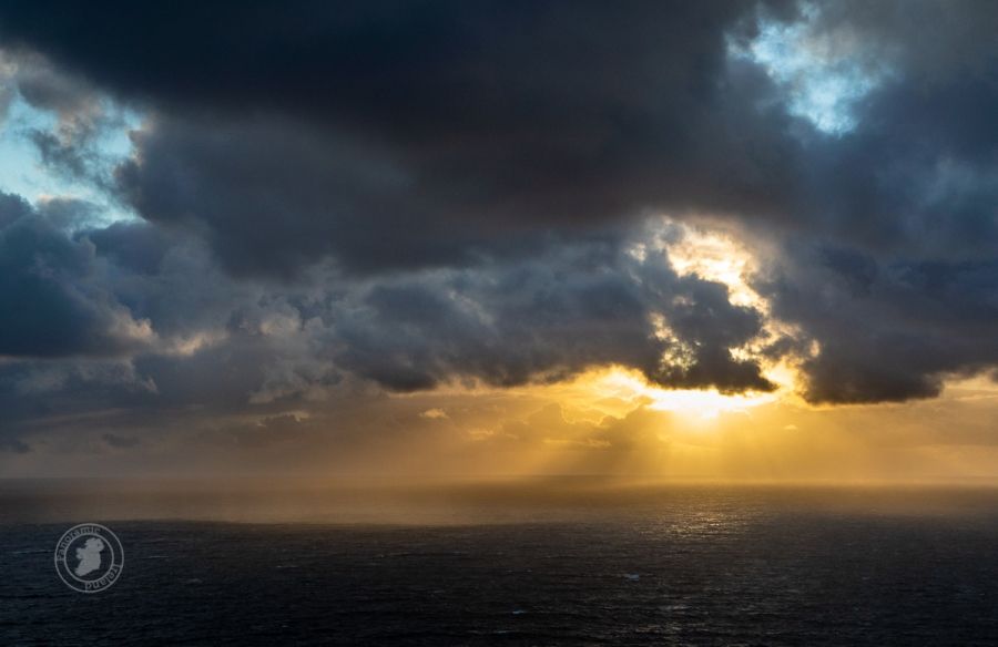 Sunset sunlight on the Atlantic Ocean, Ireland