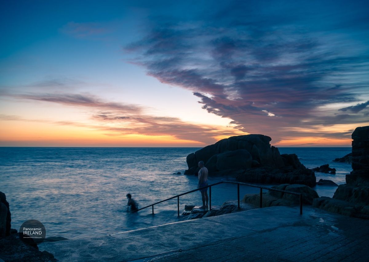 Golden Hour Dawn Swim in March at the Forty Foot, Dublin, Ireland