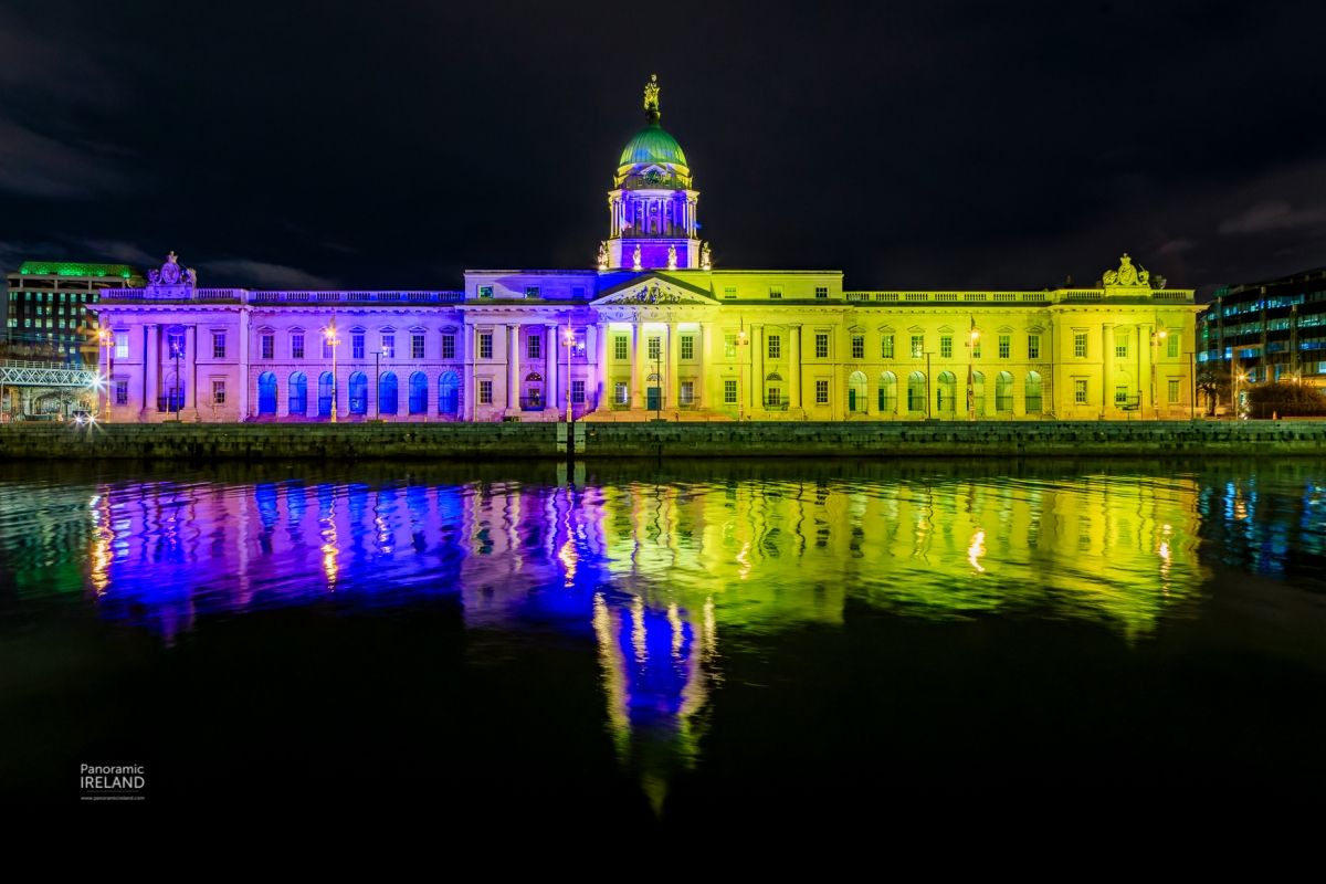 Custom House, Dublin in Blue and Yellow, the Colours of Ukraine