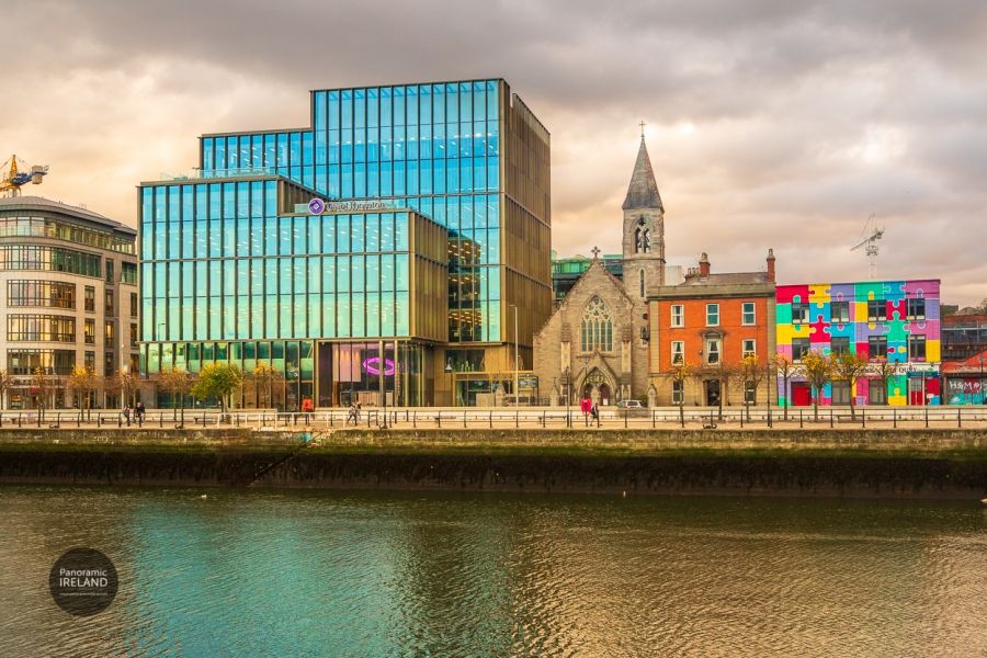 River Liffey, Dublin and the Church of the Immaculate Heart of Mary